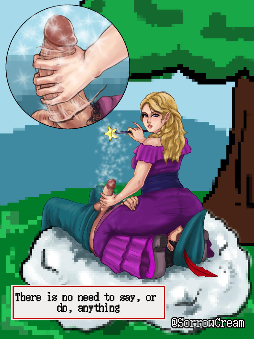 Rule 34 - 1boy 1girls blonde hair bycocket dress facesitting fairy fairy  godmother (king's quest) female handjob king's quest long dress magic wand  male sir graham (king's quest) sitting on face sitting
