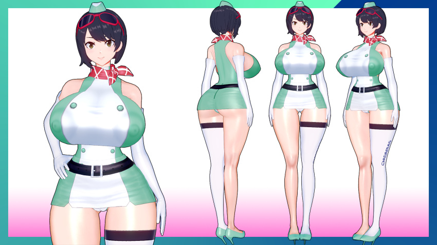 3d adapted_costume arm_at_side arms_at_sides breasts cameltoe covered_erect_nipples digimon digimon_story:_time_stranger full_body gigantic_breasts hand_on_hip kanan_yuki koikatsu koikatsu_(medium) smile thick_thighs wide_hips