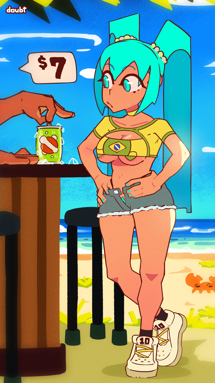 rule-34-1girls-aqua-eyes-aqua-hair-armpits-ass-bangs-beach-beer