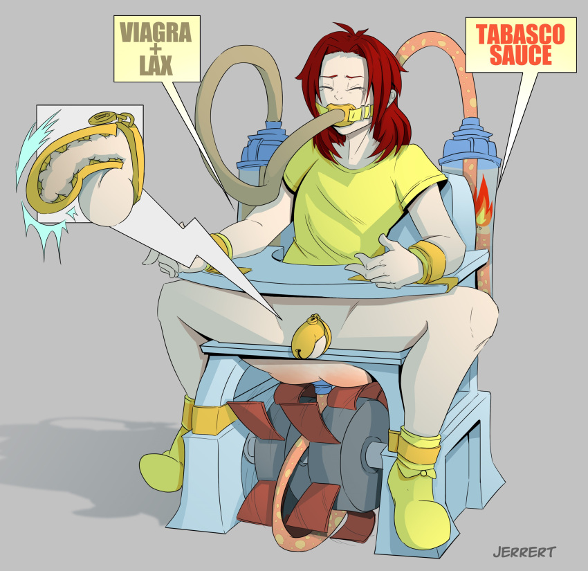 Rule 34 - 1boy ankle cuffs balls bondage bound ankles bound to chair