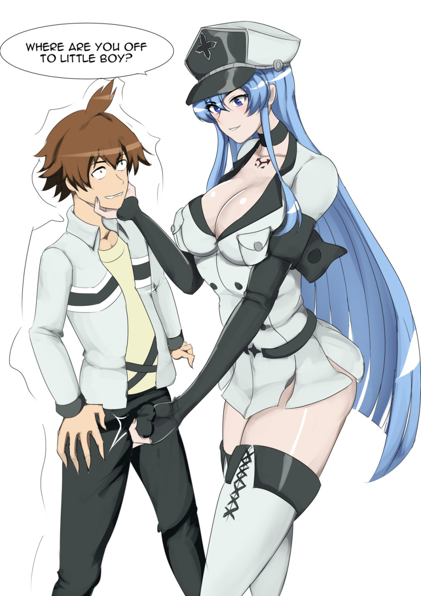 rule-34-1boy-1girls-akame-ga-kill-ballbusting-blue-hair-breasts