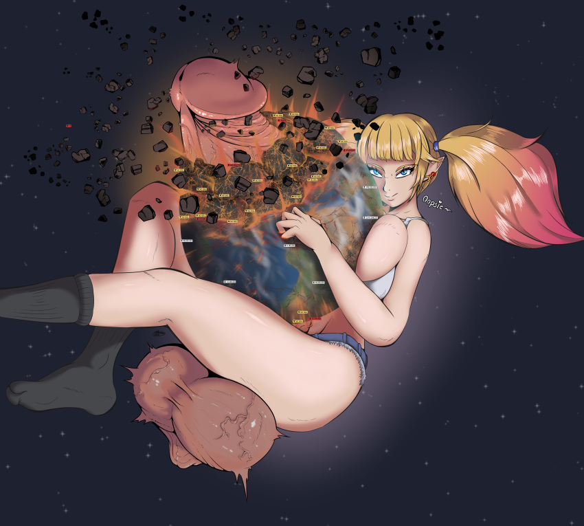 Rule 34 - 1futa balls blonde hair blue eyes blush breasts clothed
