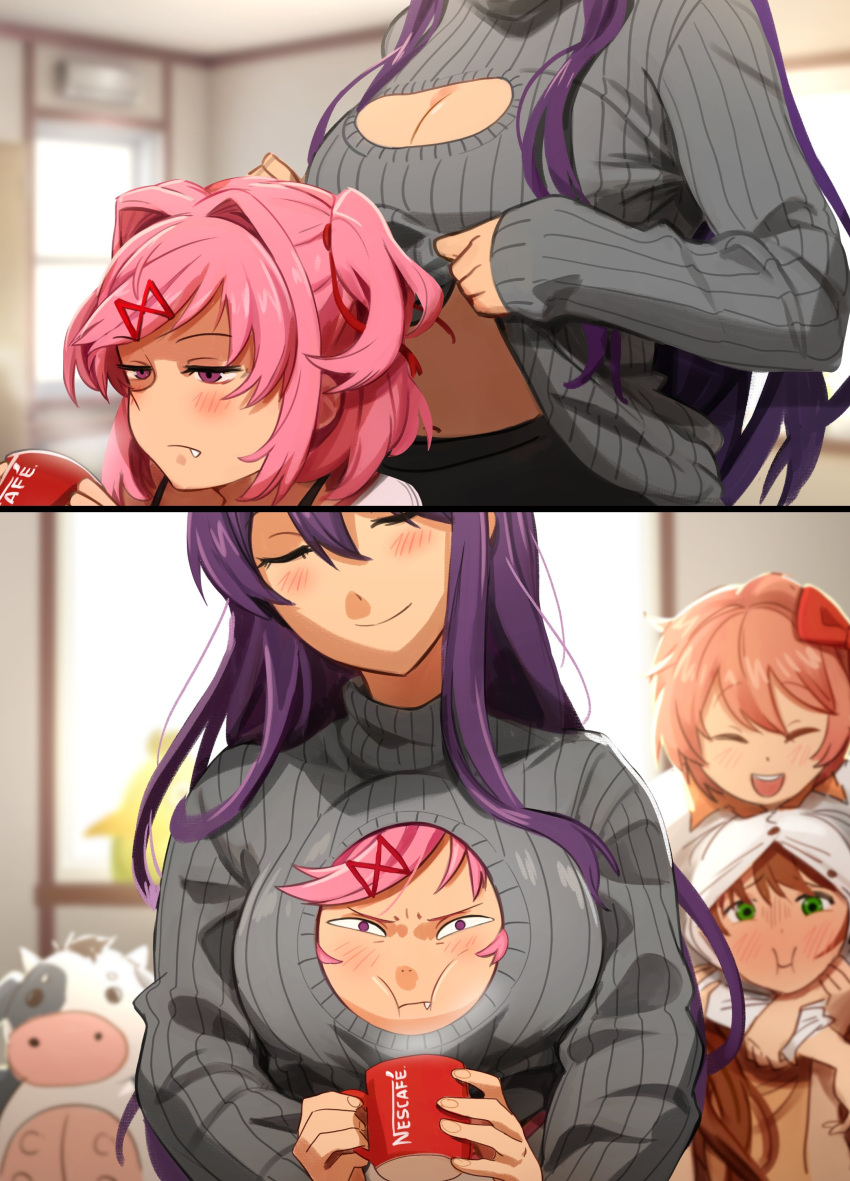 Rule 34 - 4girls blush boob window breasts clothing entrapment doki